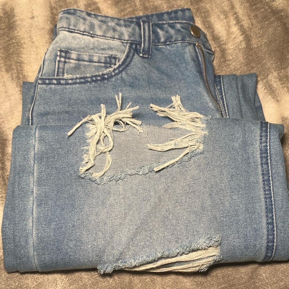 Wide Leg Distressed Ripped High Waist Denim Jeans